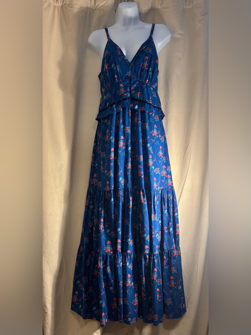 Thakoon Collective Blue Floral Tiered Maxi Jumpsuit